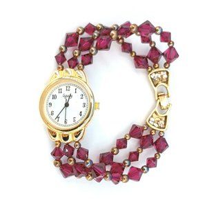 Legacy Beaded Bracelet Watch Womens Gold Tone NEW BATTERY INSTALLED ESW08